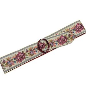 Vintage 70s Wide Tapestry Floral Cinch Belt Tortoiseshell Cottagecore Boho